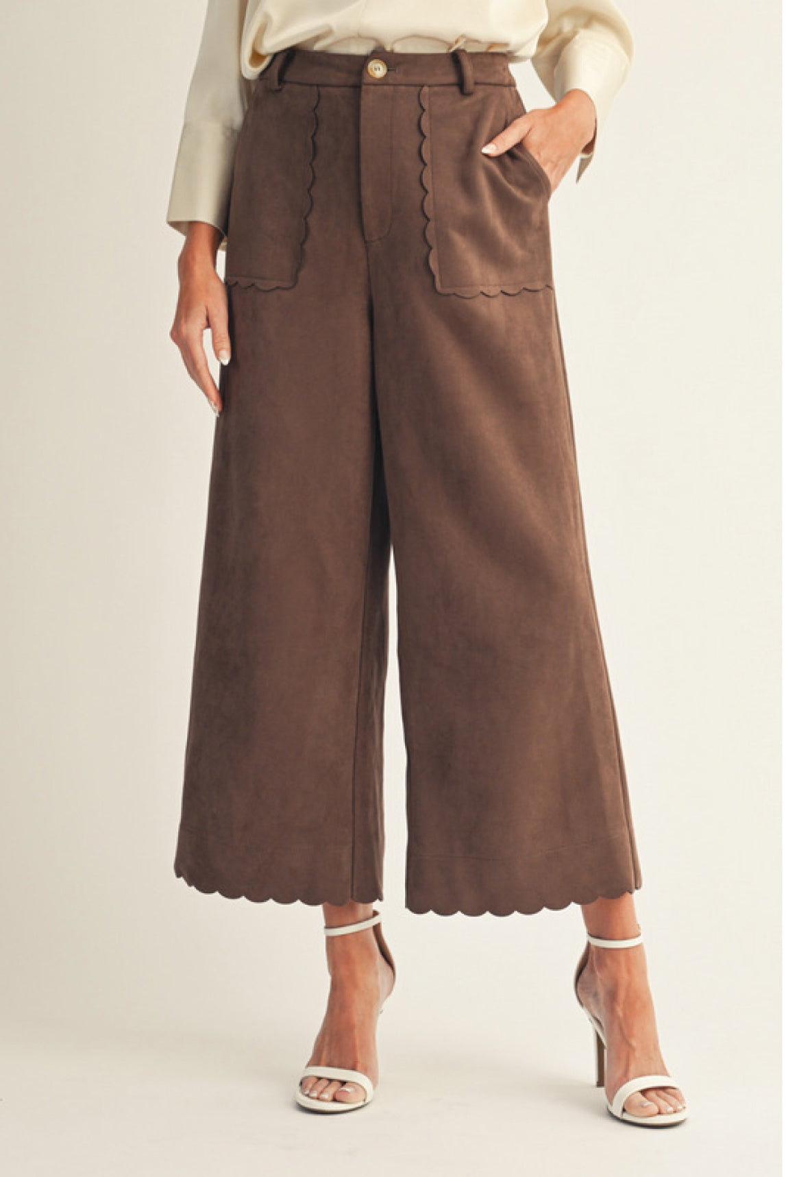 Brown Scalloped Trim  Pants