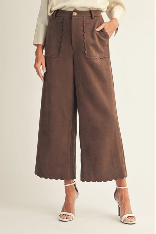 Brown Scalloped Trim  Pants