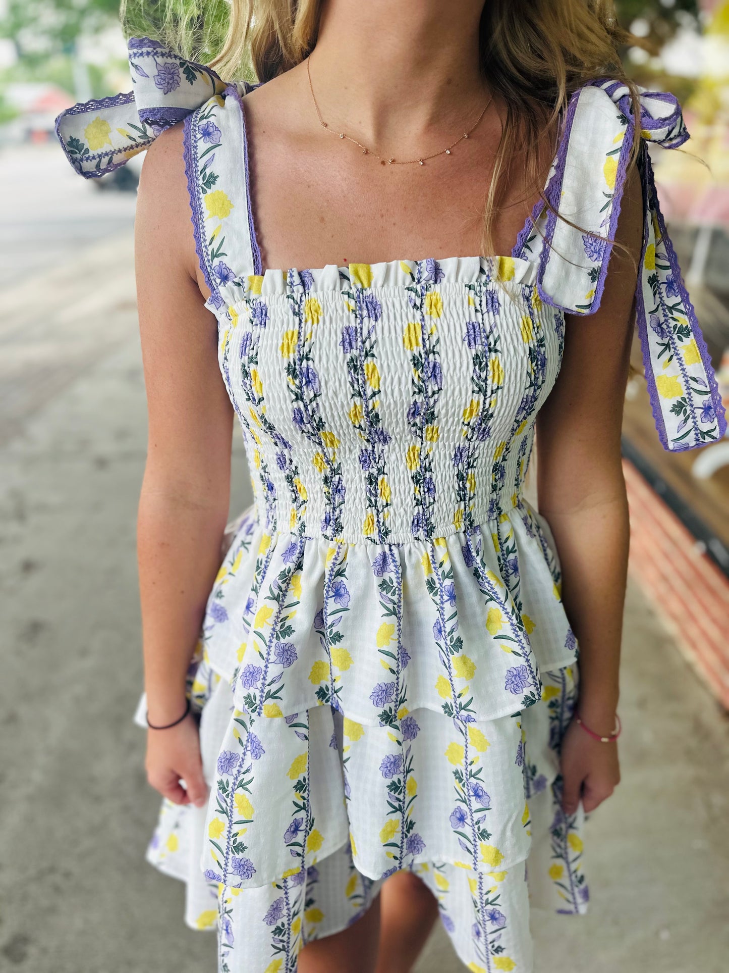 Lavender Floral Tie Strap Mini Dress