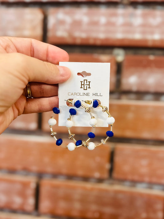 Blue, White and Rhinestone Hoops