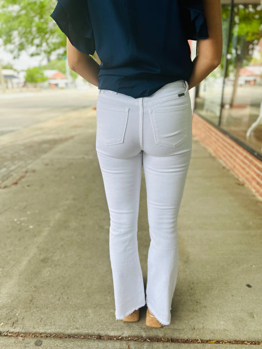 Kan Can High Rise White Boot Cut Jeans