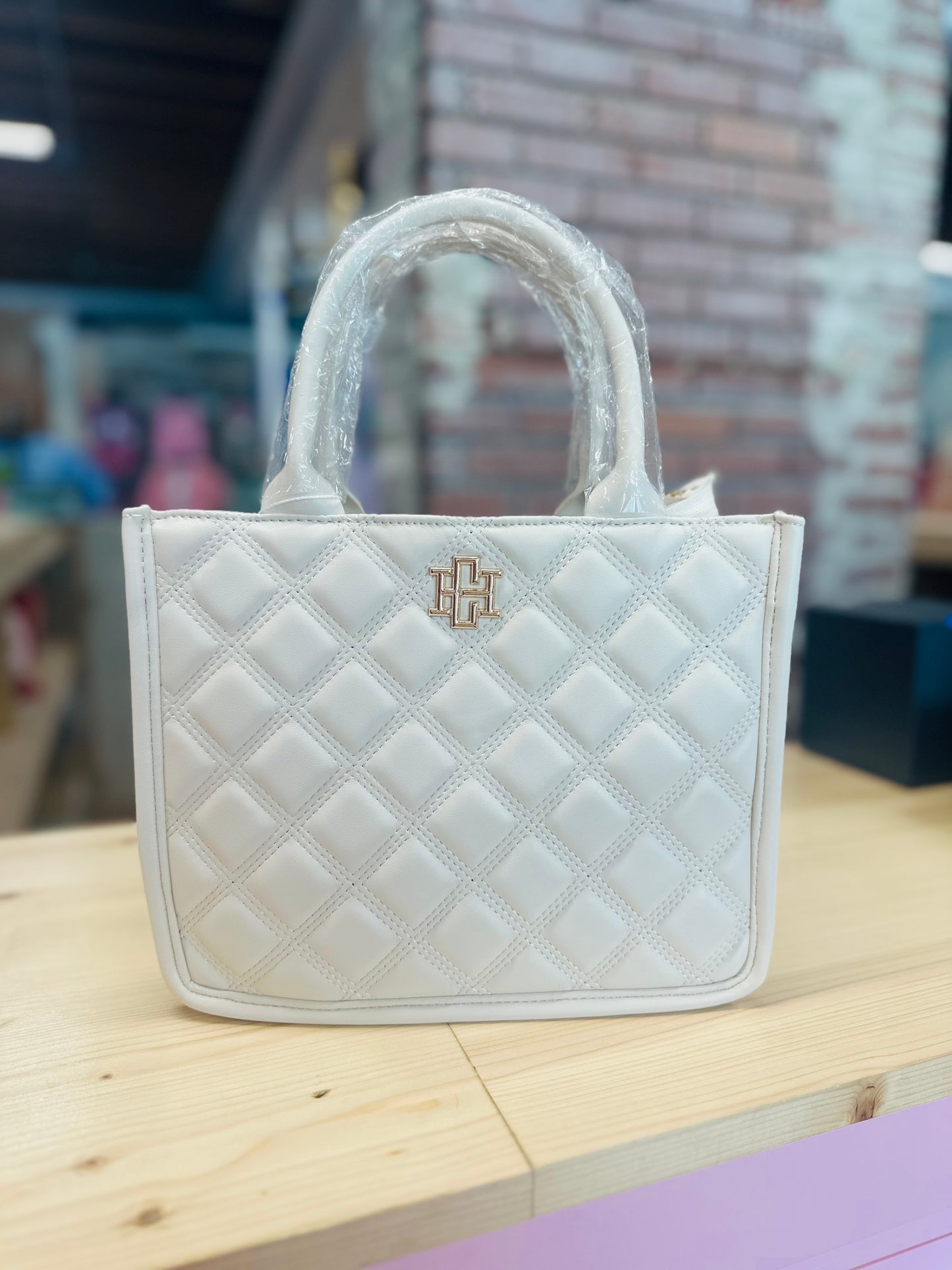 Cream quilted Riki mini tote