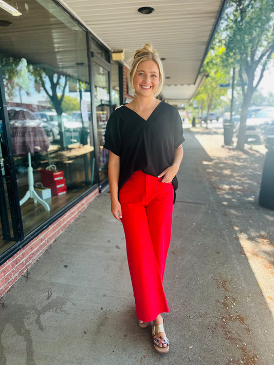 Red Cropped Square Pocket Pants