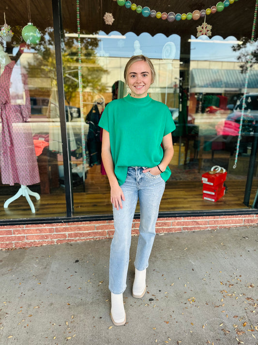 Kelly Green Mock Neck Sweater