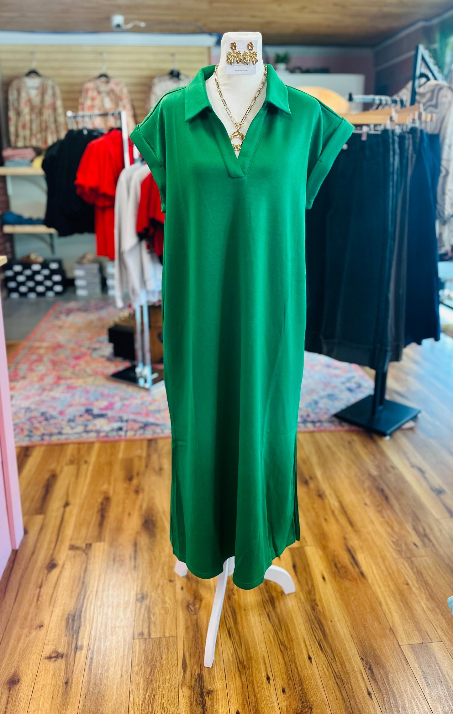 Kelly Green Simple Midi Dress