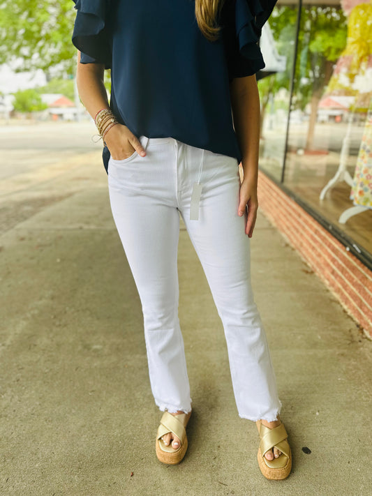 Kan Can High Rise White Boot Cut Jeans