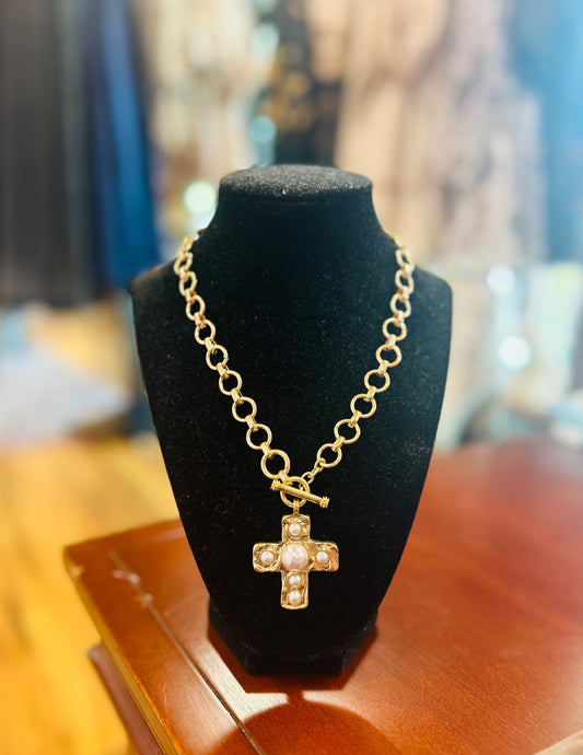 Cross/Pearl Pendant Necklace