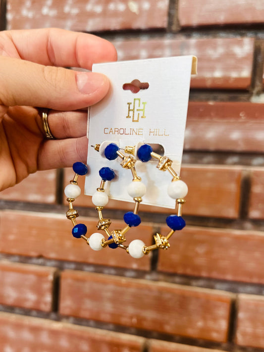 Blue, White and Rhinestone Hoops