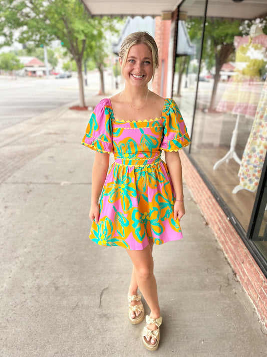 Pink/Orange Floral Mini Dress
