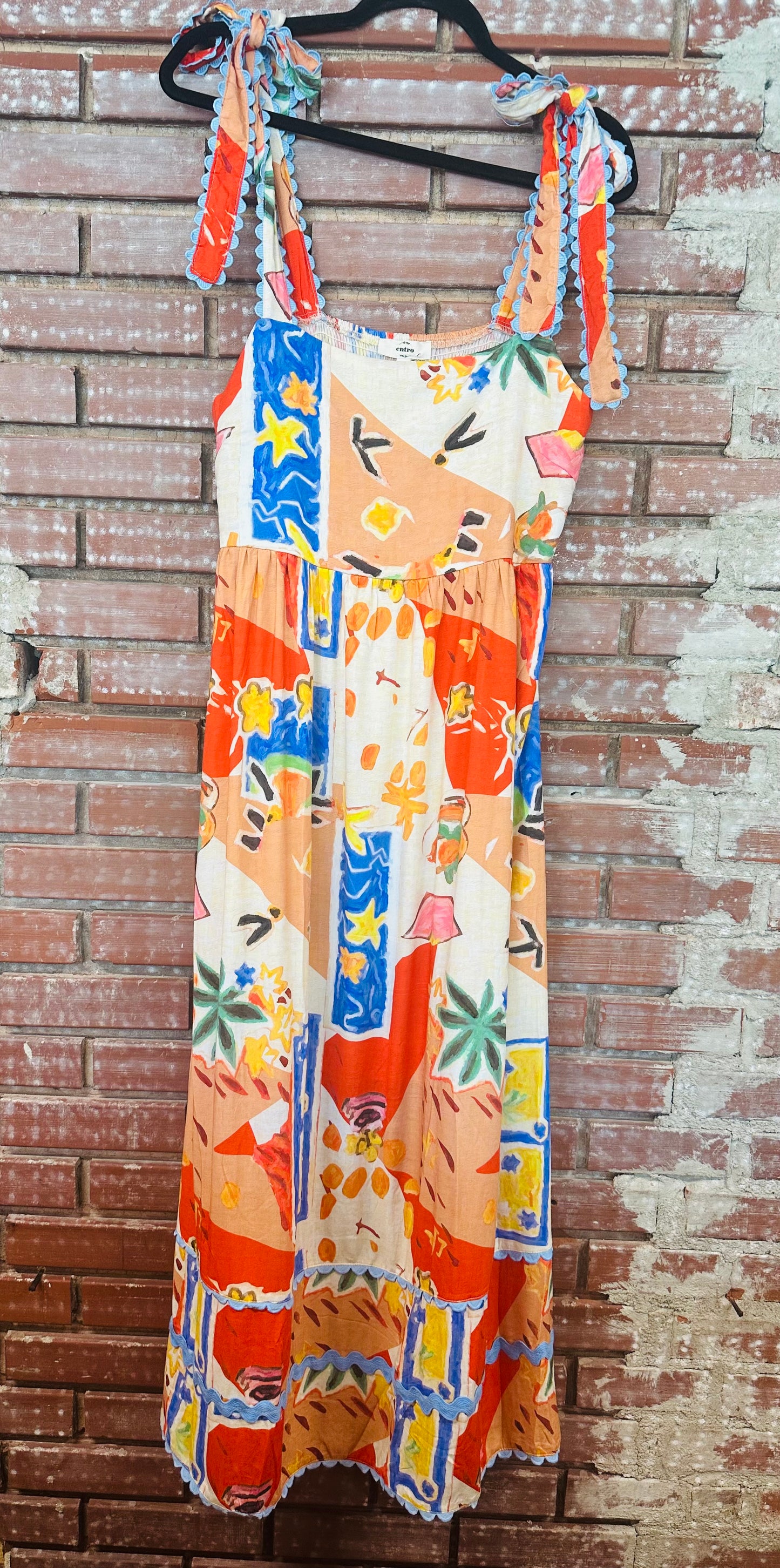 Summer print tie strap dress- Large