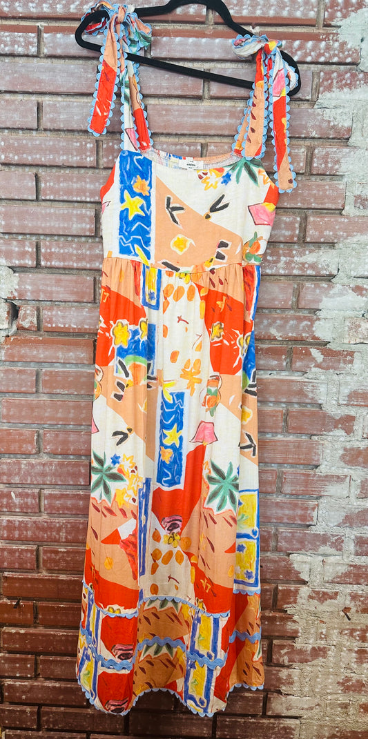 Summer print tie strap dress- Large
