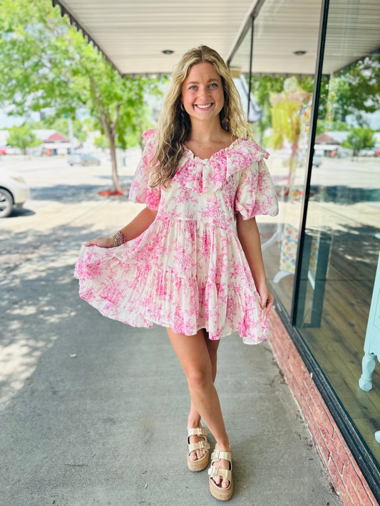 Off White Pink Puff Sleeve Dress
