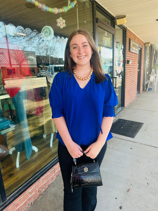 Royal Blue Tie Neck Top