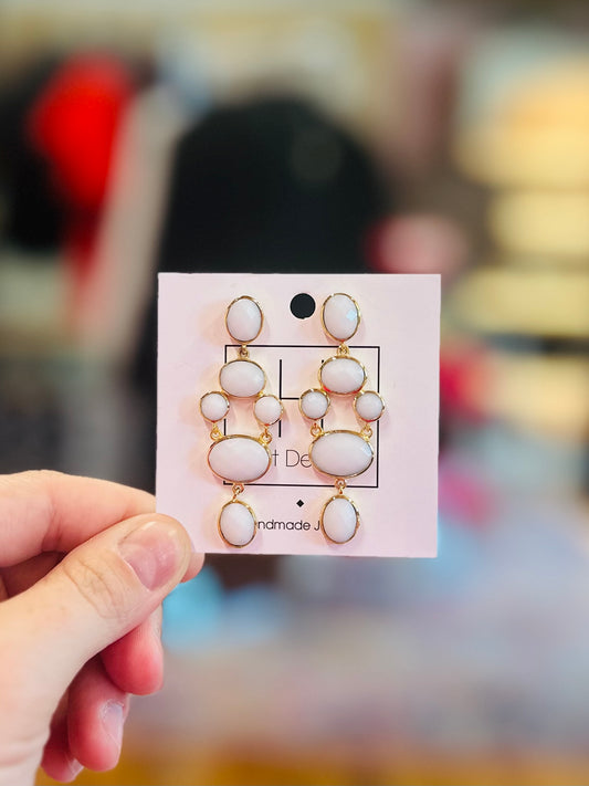 White & Gold Drop HD Earrings