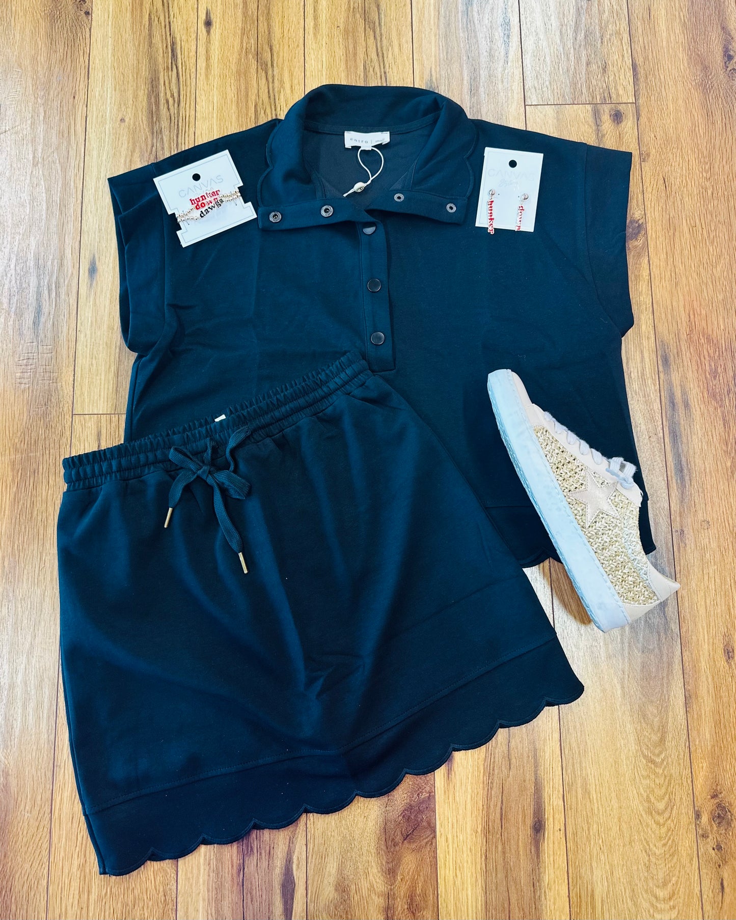 Black Scalloped Set- Skort