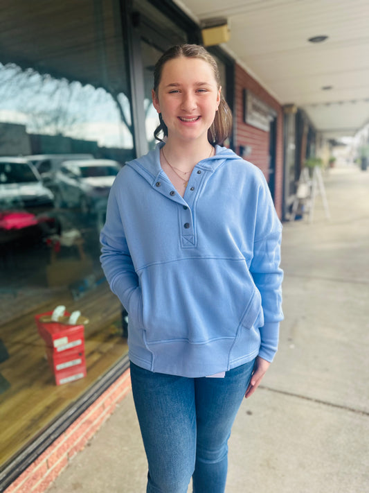 Spring Blue Button Hoodie