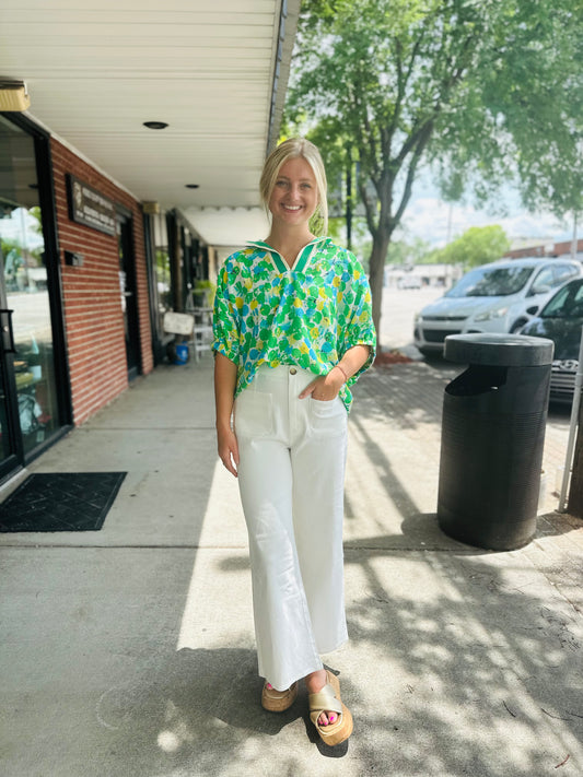Green Abstract Dolman Top
