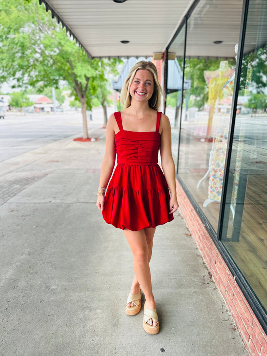 Red Bubble Rutched Detail Dress