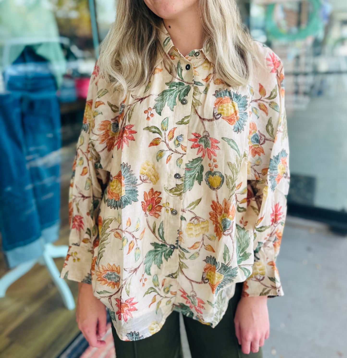 Ecru Olive Long Sleeve Top