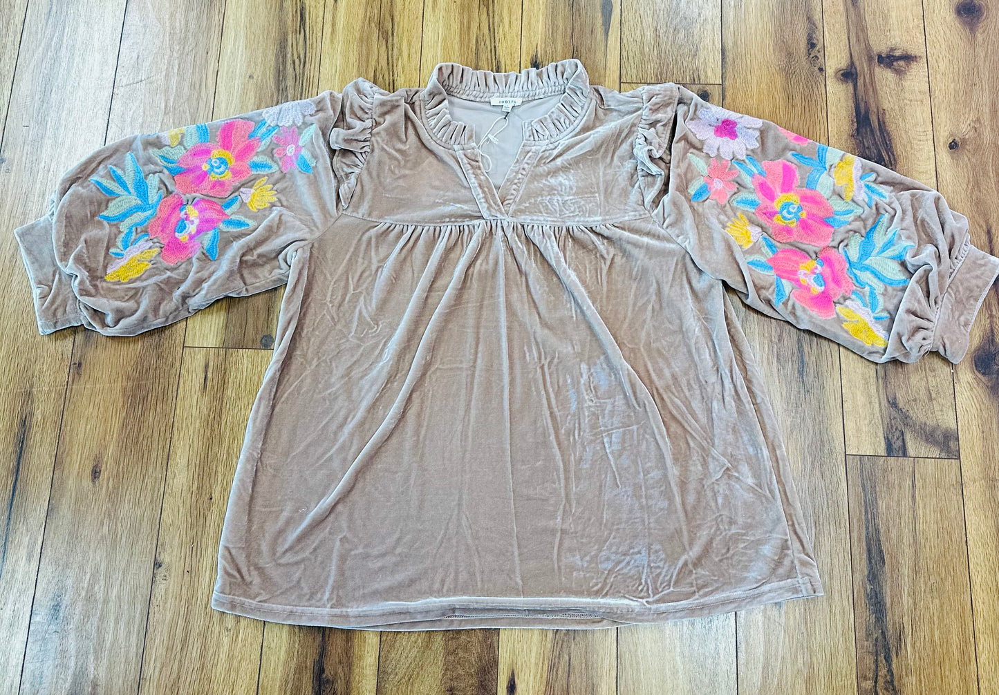 Champagne Embroidered Top