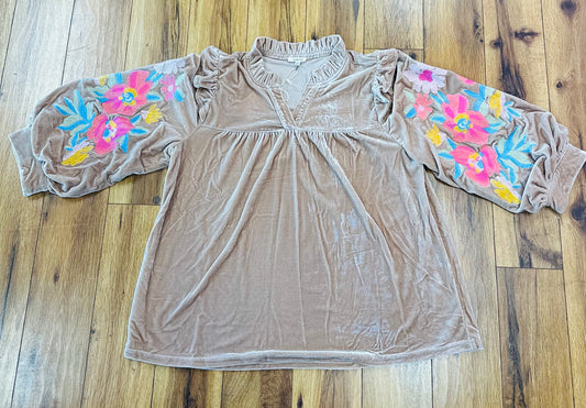 Champagne Embroidered Top