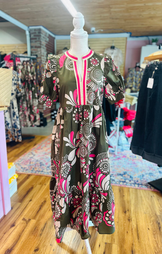 Olive & Pink Abstract Dress