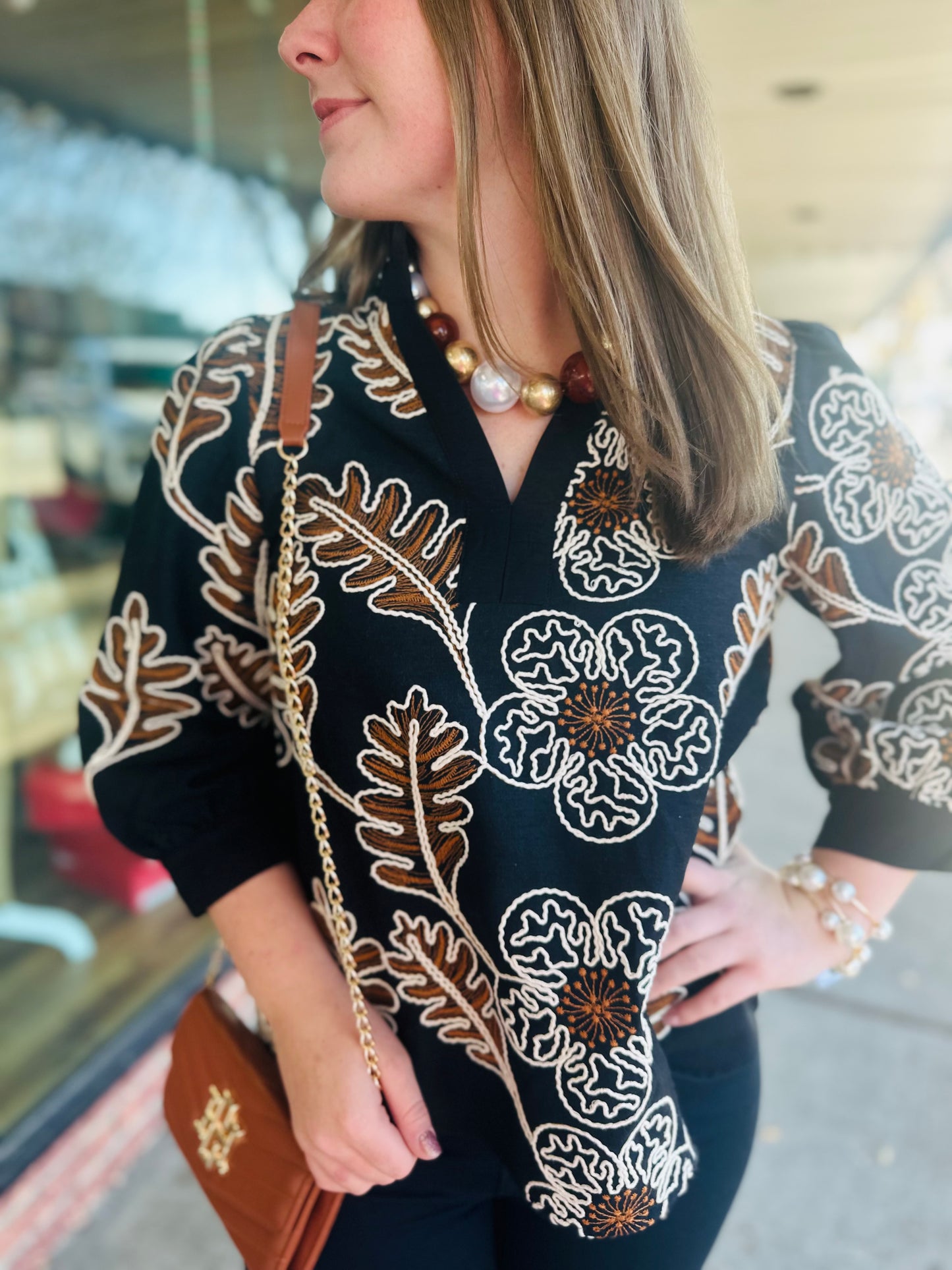 Toffee/ Black Crochet Top