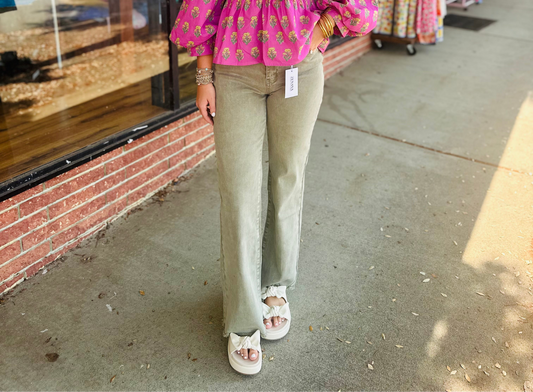 Olive Raw Hem Jeans