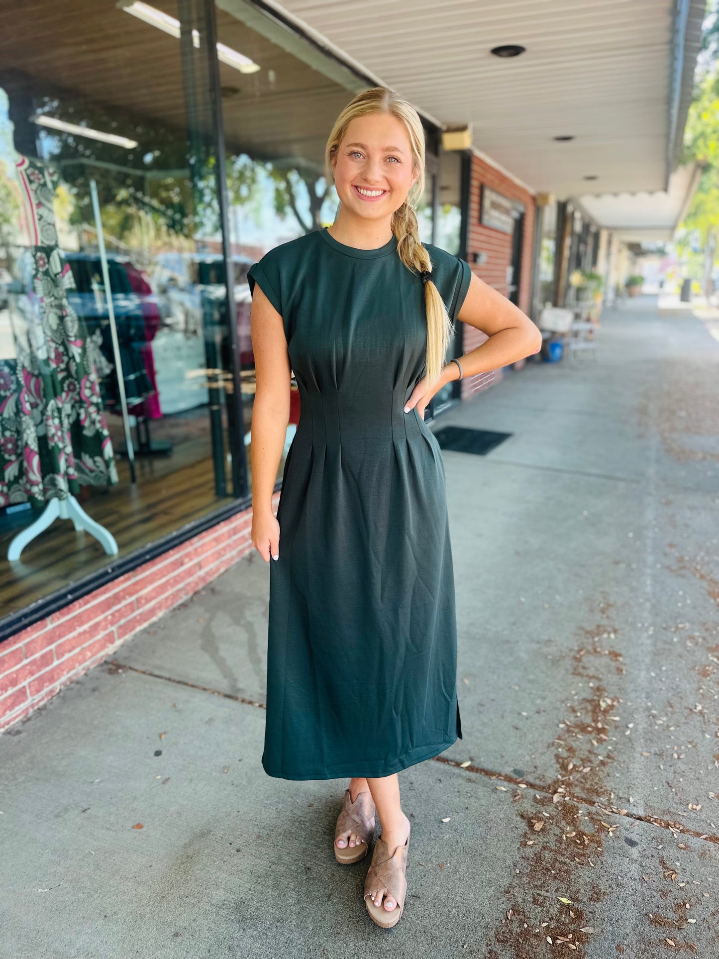 Dark Green Cinched Waist Maxi