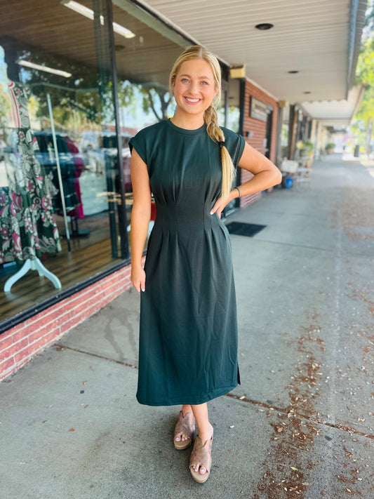 Dark Green Cinched Waist Maxi