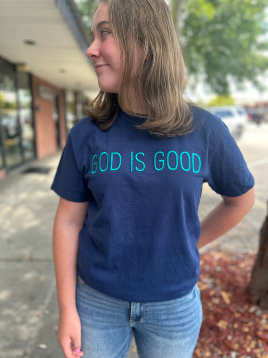 Navy God Is Good Tee