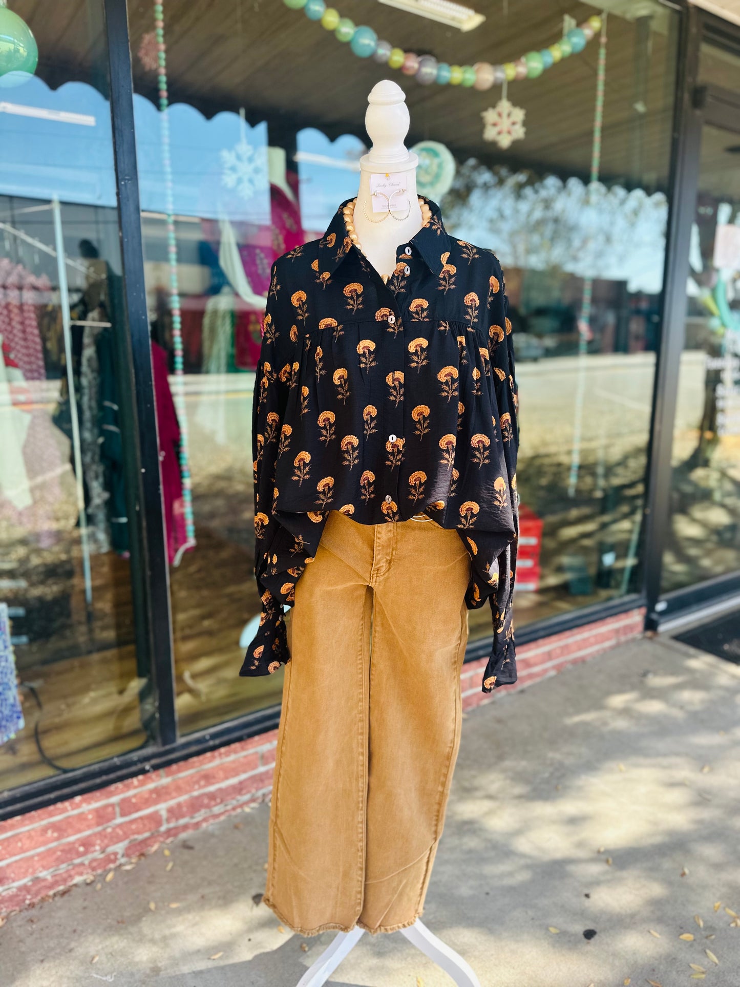 Black/Brown Floral Button Up Top