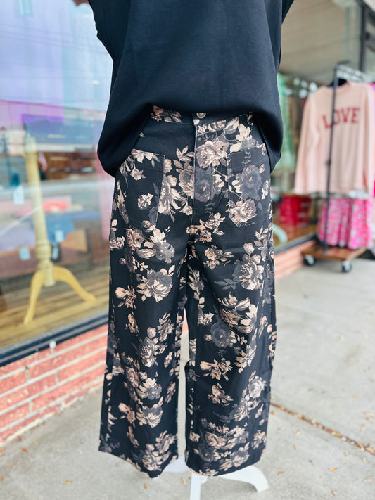 Black Floral Wide leg Pants
