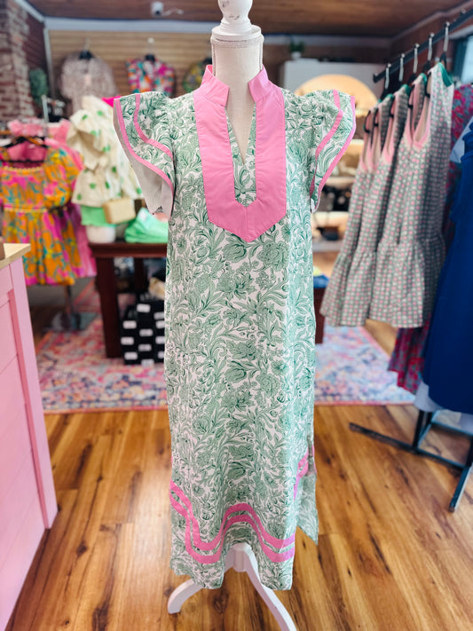 Green Pink Slit Dress