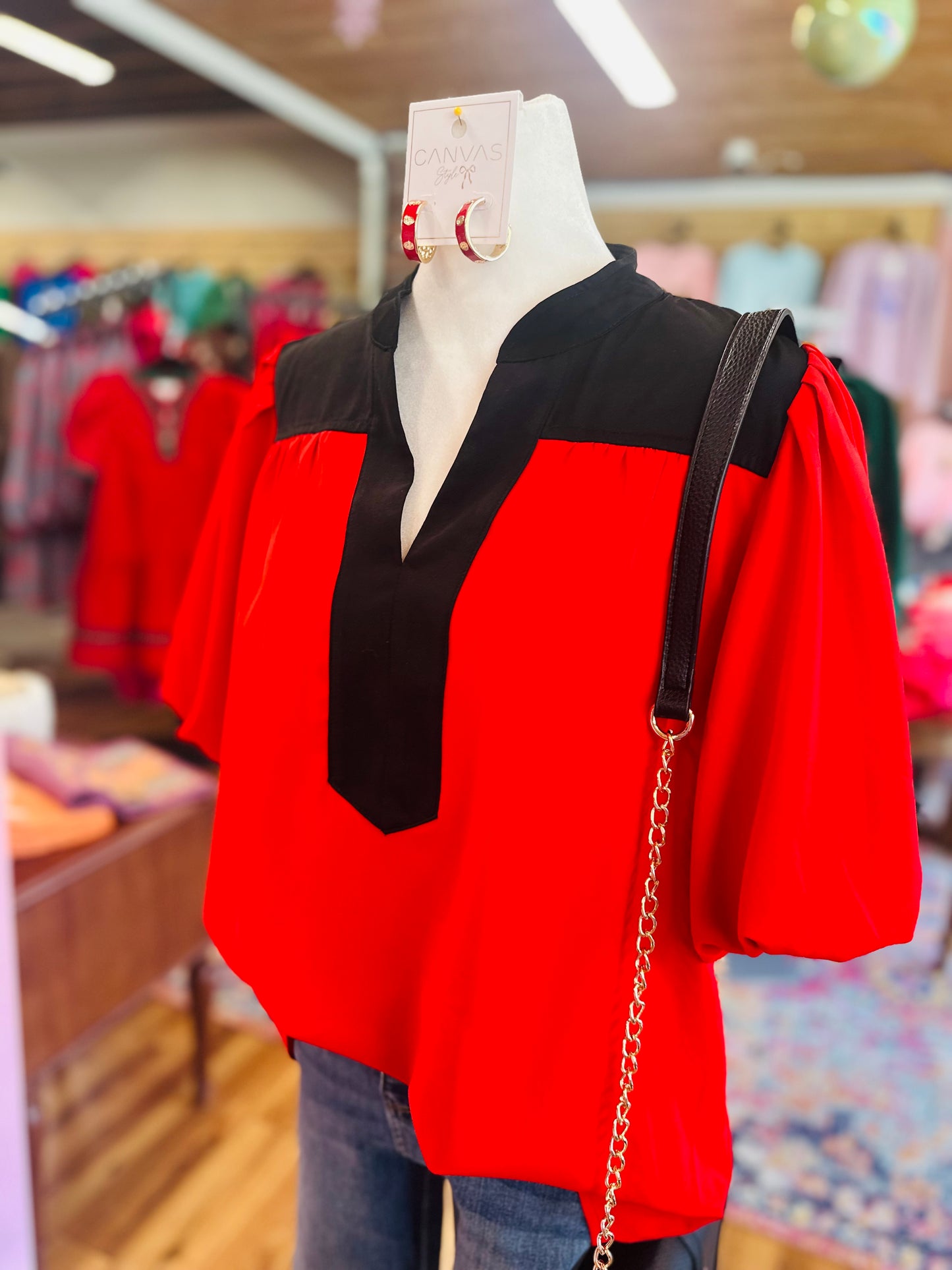 Red/Black Puff Sleeve Top