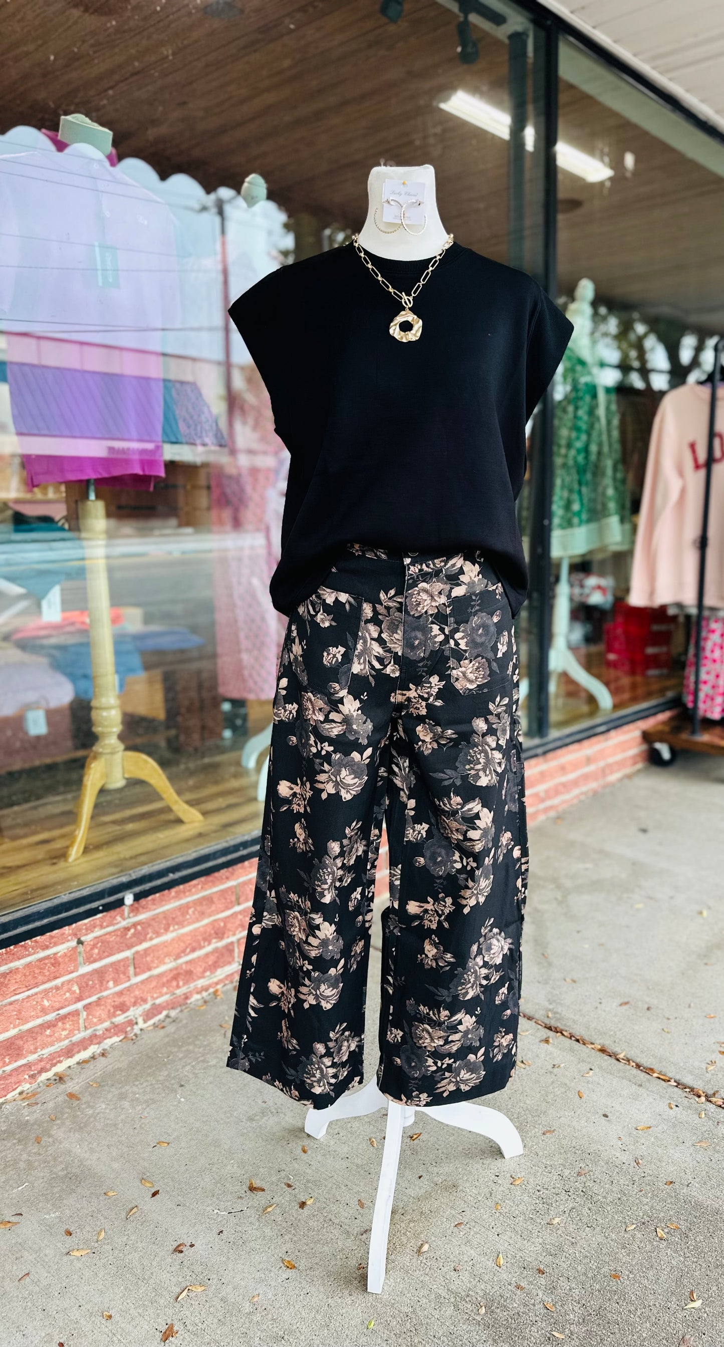 Black Floral Wide leg Pants