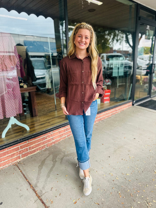 Brown LS Button Down Shirt