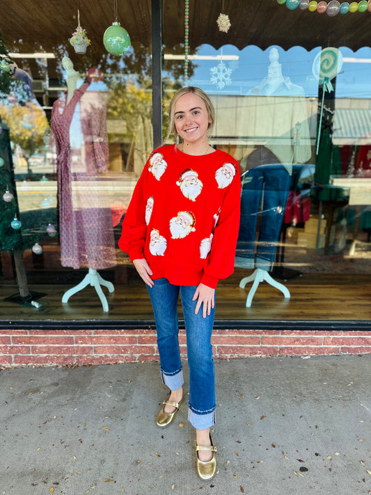 Red Santa Clause French Terry Top