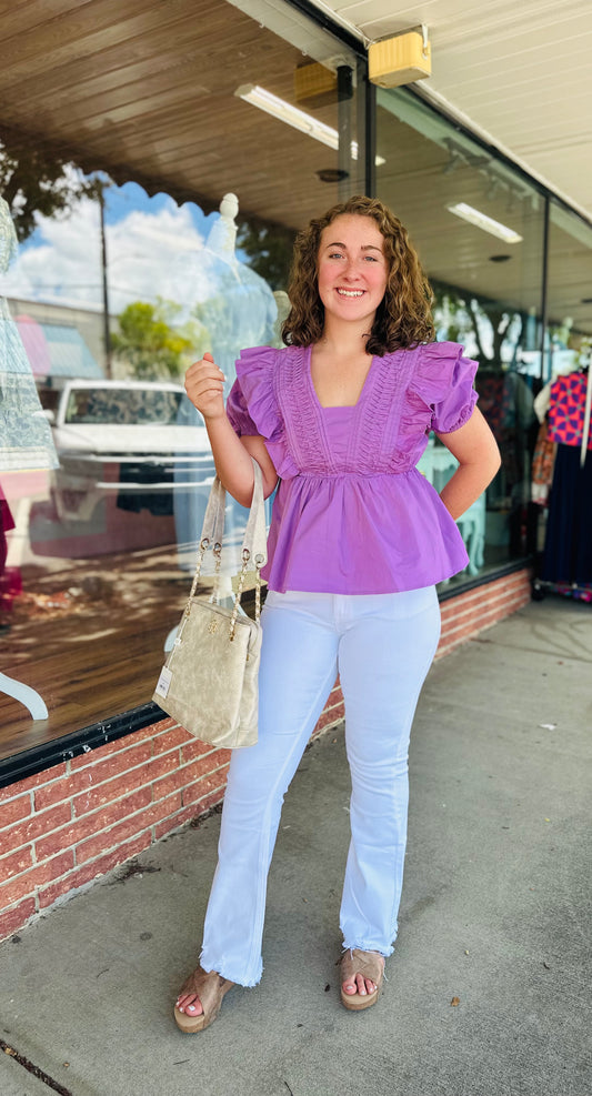 Violet puff sleeve cinch waist top