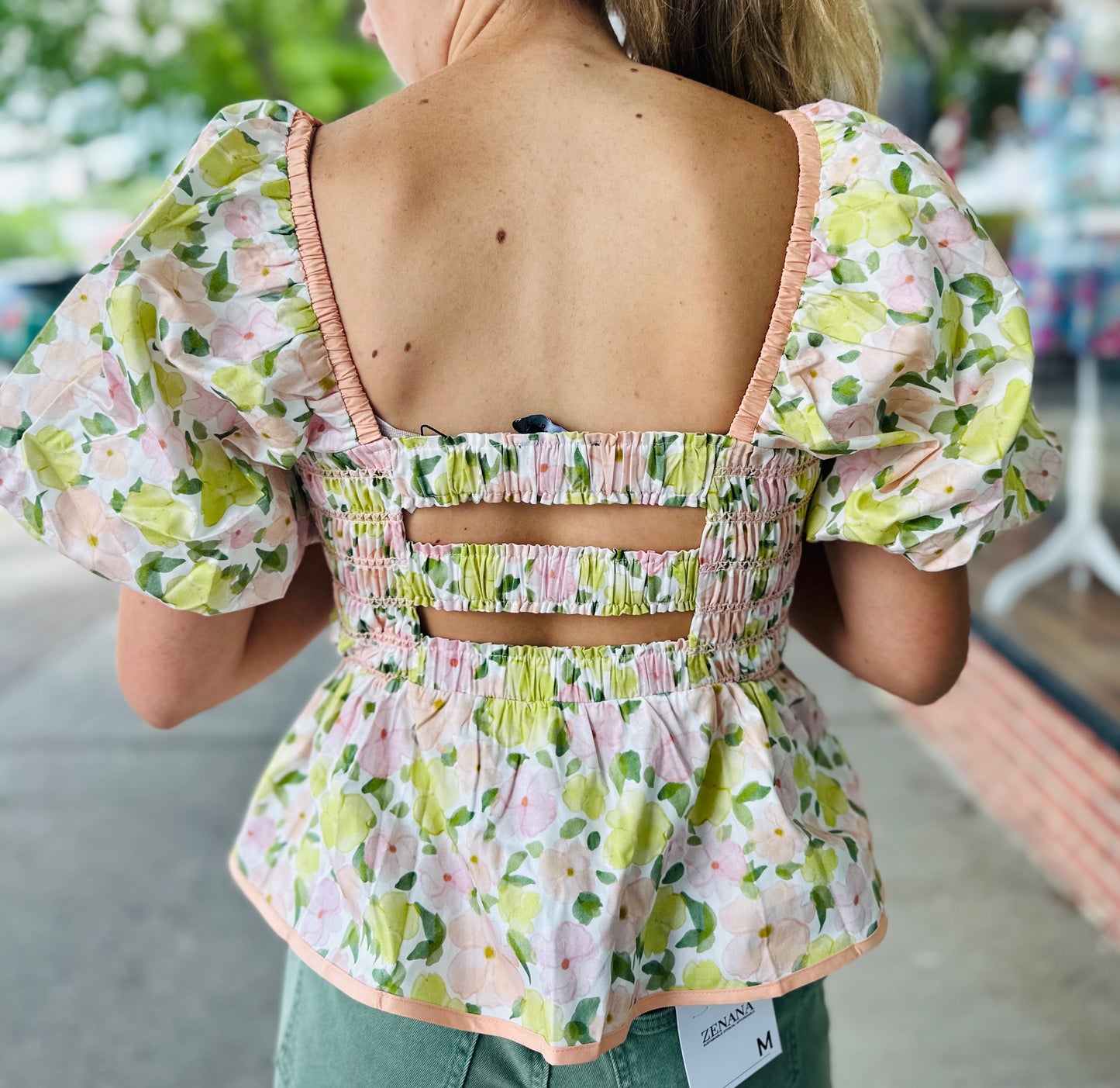 Coral Multi Floral Print Smocked Top