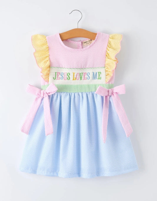 Jesus Loves Me Embroidered Dress