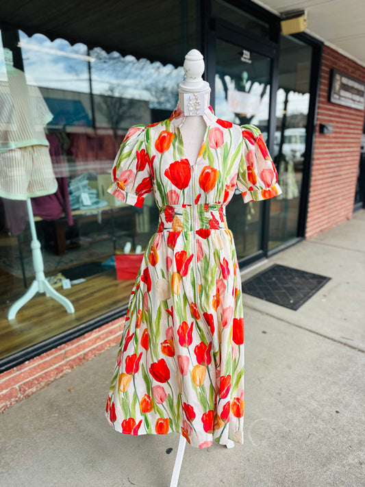 Cream Tulip Zip Front Dress