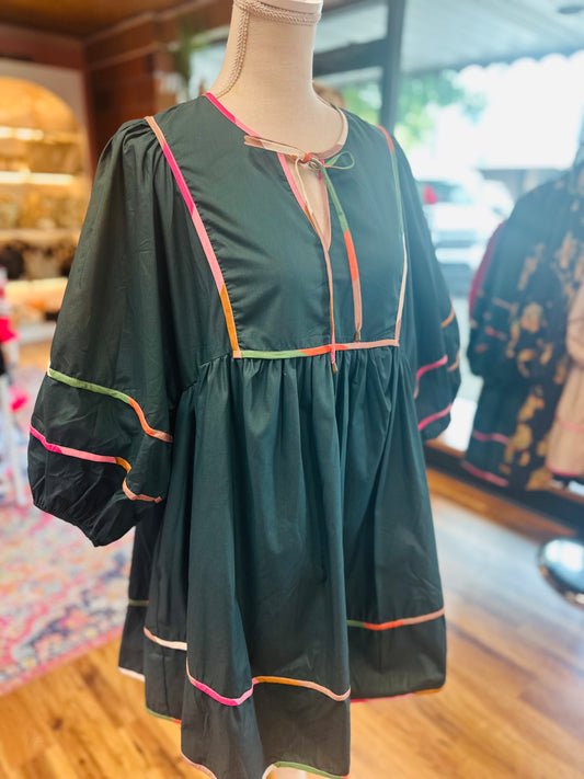 Pine color piping dress