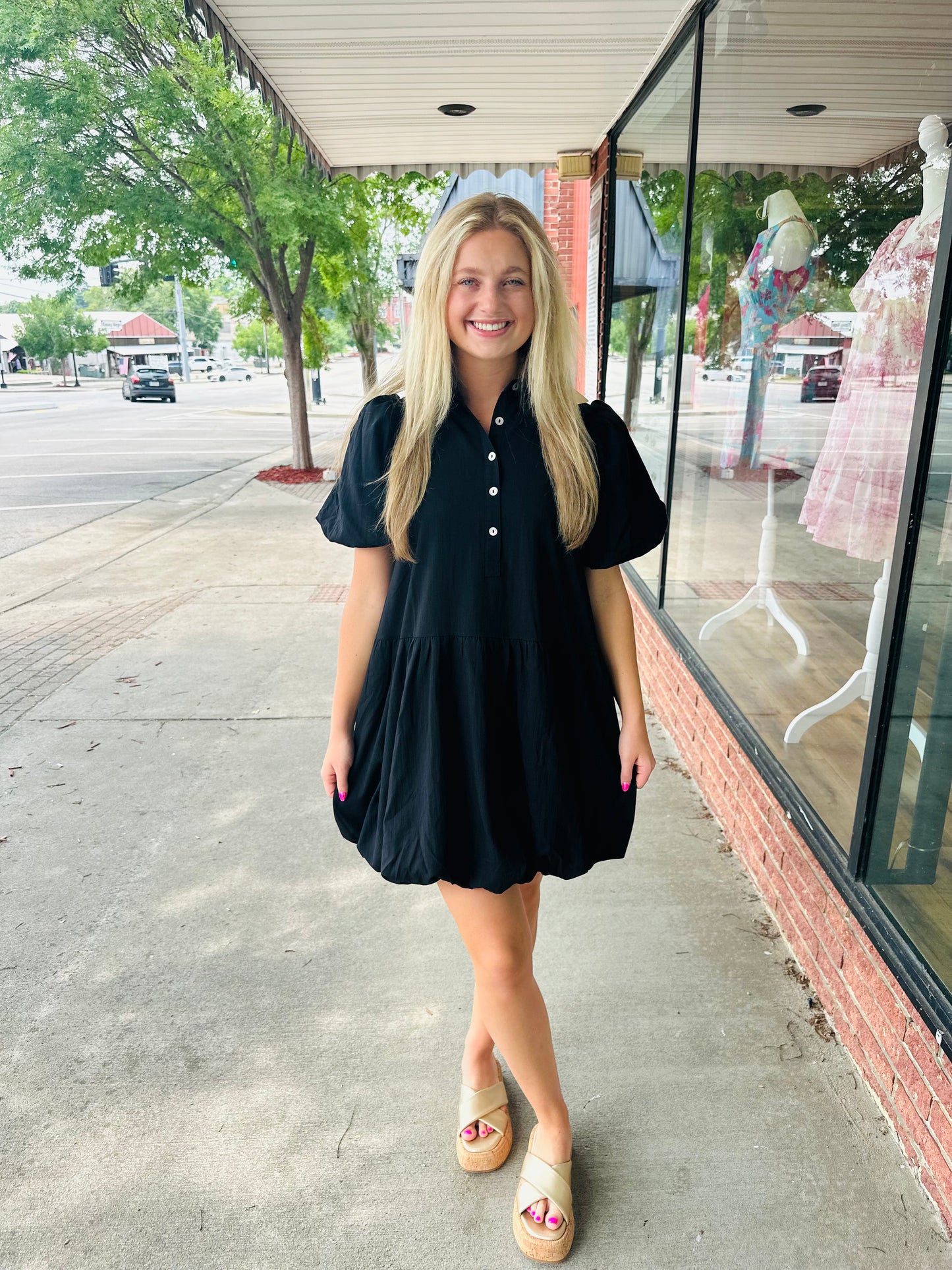 Black Bubble Collared Dress