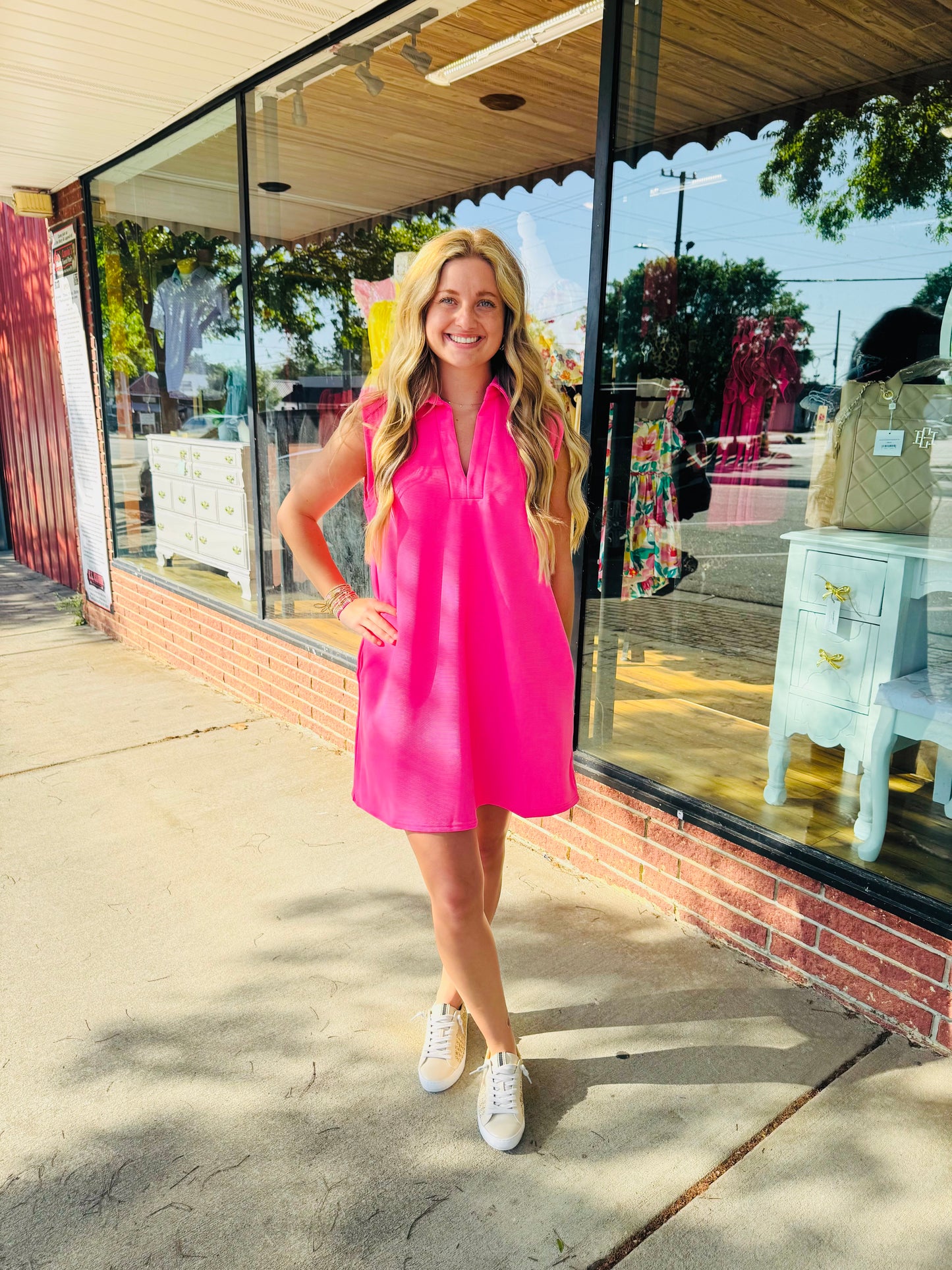 Candy Pink Ribbed Sleeveless Summer Dress