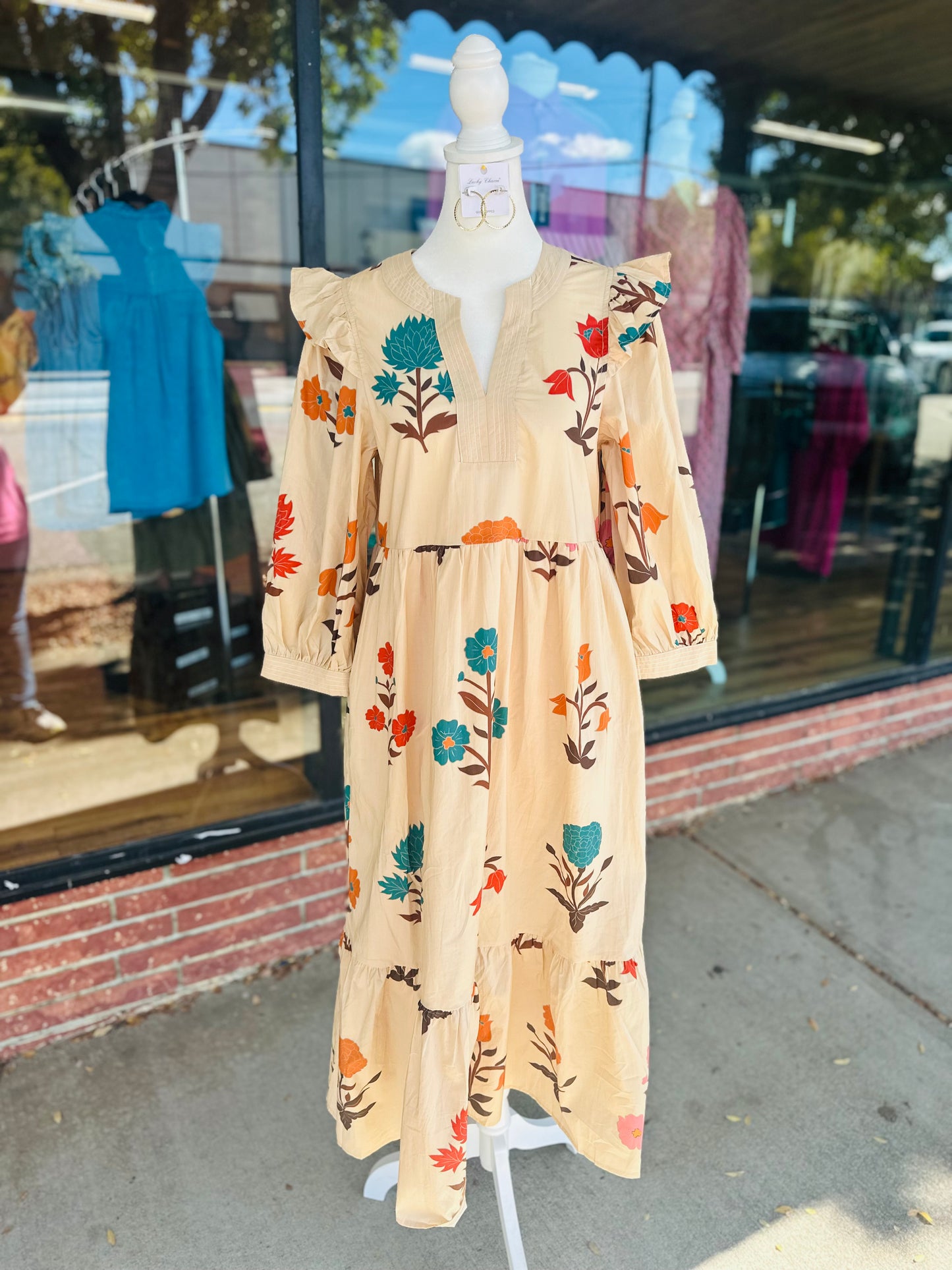 Ecru Floral Midi Dress