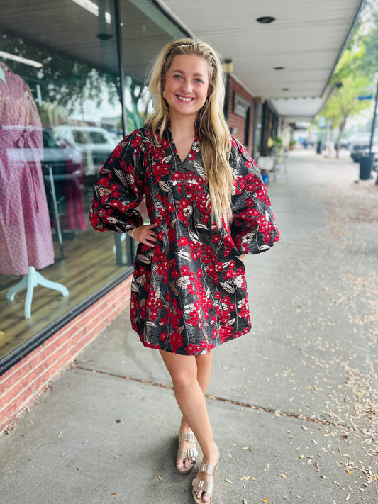 Black & Red Puff Sleeve Dress