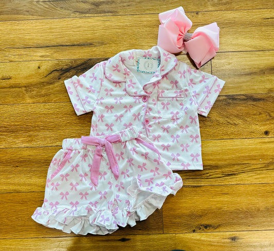 Kids White w/ Pink Bows PJ Short Set
