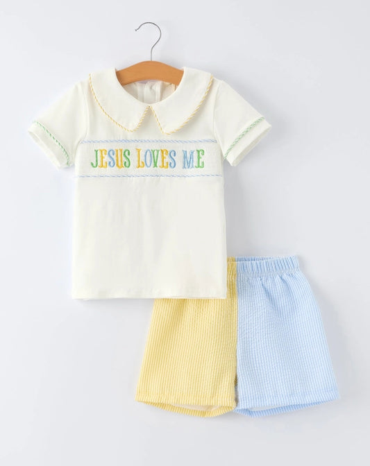 Jesus Loves Me Embroidered Shorts Set