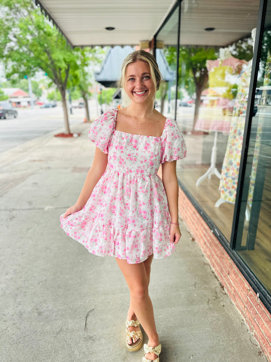 Pink Floral Printed Mini Dress